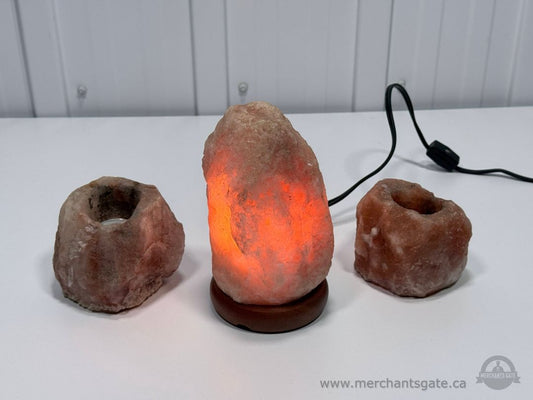 Himalayan Salt Lamp With Two Candle Holders Natural Pink Salt Crystal Lamp Set