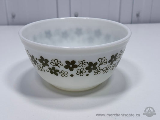 Vintage Pyrex Mixing Bowl White Glass Green Floral Pattern Retro Kitchen Bowl