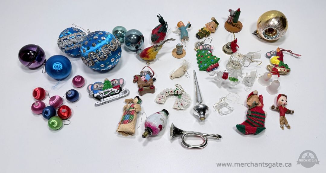 Vintage Christmas Ornament Lot Glass Mercury Feather Birds Spun Cotton Ceramic Mixed