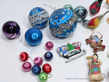 Vintage Christmas Ornament Lot Glass Mercury Feather Birds Spun Cotton Ceramic Mixed