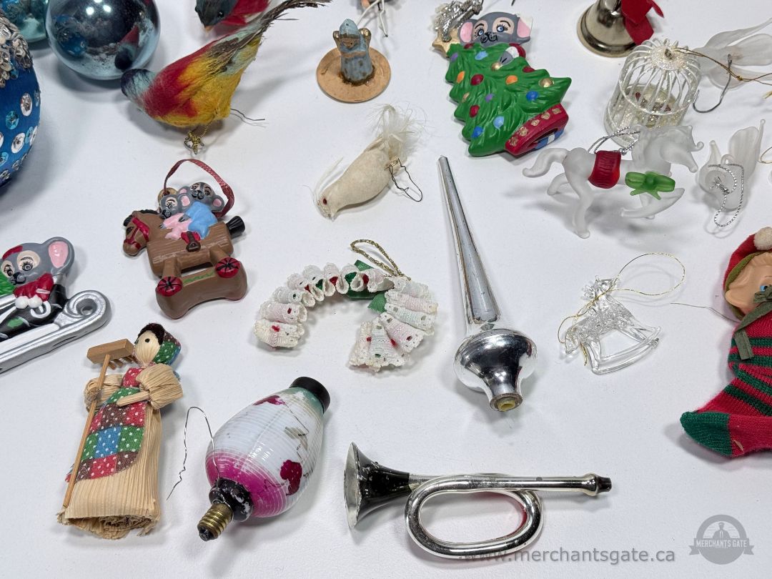 Vintage Christmas Ornament Lot Glass Mercury Feather Birds Spun Cotton Ceramic Mixed