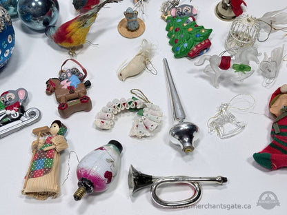 Vintage Christmas Ornament Lot Glass Mercury Feather Birds Spun Cotton Ceramic Mixed