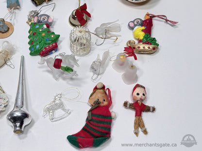 Vintage Christmas Ornament Lot Glass Mercury Feather Birds Spun Cotton Ceramic Mixed