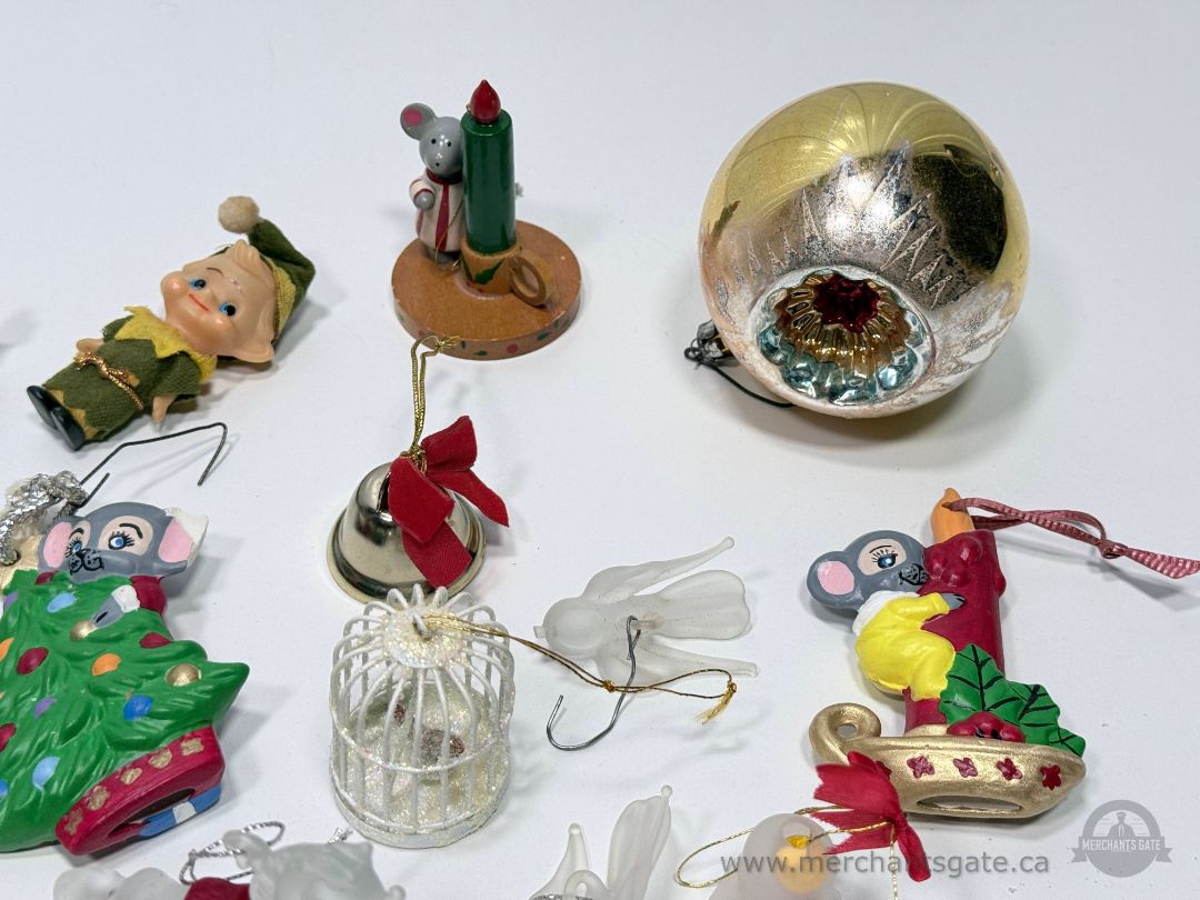 Vintage Christmas Ornament Lot Glass Mercury Feather Birds Spun Cotton Ceramic Mixed