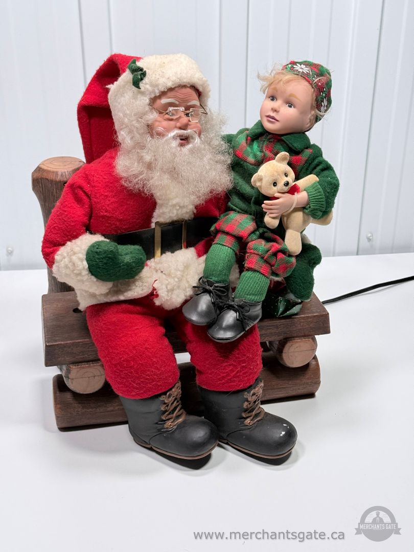 Animated Santa with Child on Bench Christmas Display Figure 18" Holiday Decor