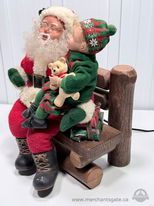 Animated Santa with Child on Bench Christmas Display Figure 18" Holiday Decor