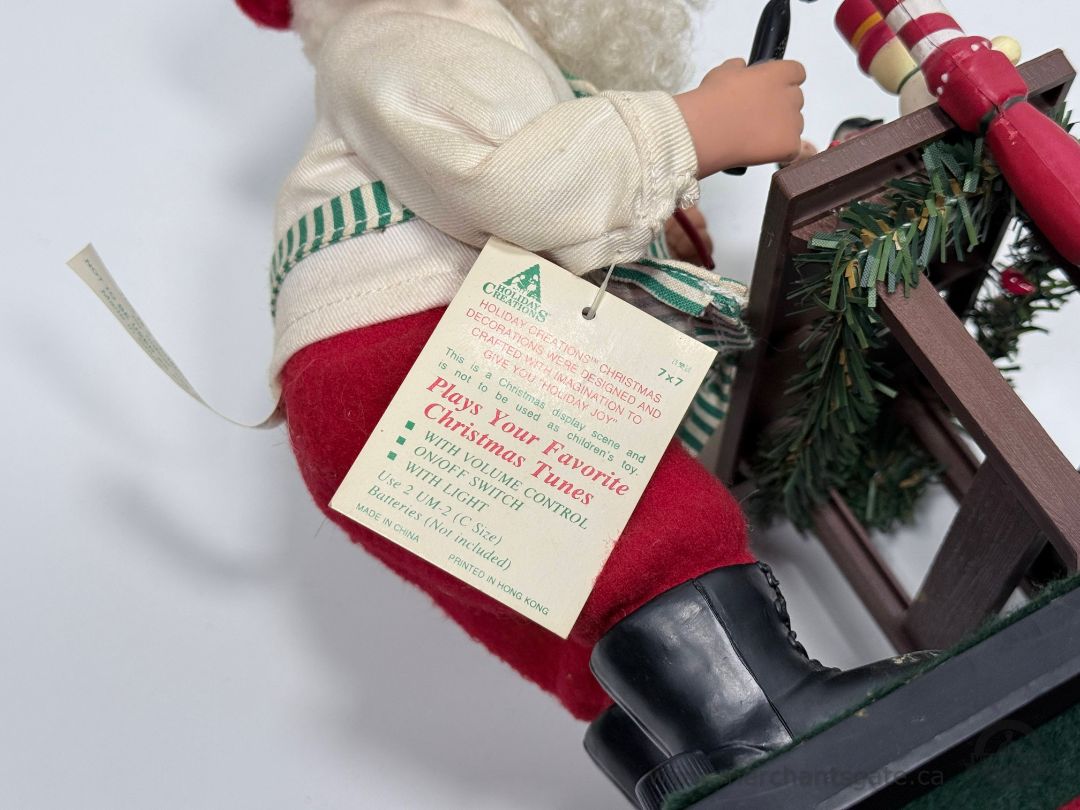1995 Holiday Creations Animated Santa Workshop Noel Figure Music Light 12"