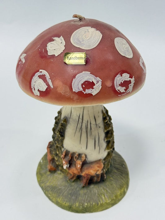 Hand-Painted German Gnome & Mushroom Wax Candle – 8" Tall