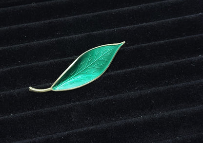 David Andersen Norway Sterling Silver Green Enamel Leaf Brooch 925 Vintage 3”