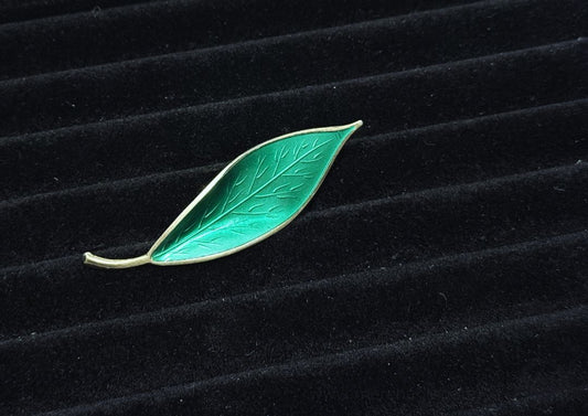 David Andersen Norway Sterling Silver Green Enamel Leaf Brooch 925 Vintage 3”