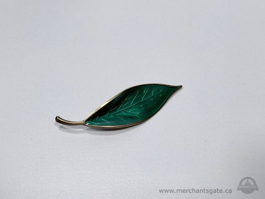 David Andersen Norway Sterling Silver Green Enamel Leaf Brooch 925 Vintage 3”