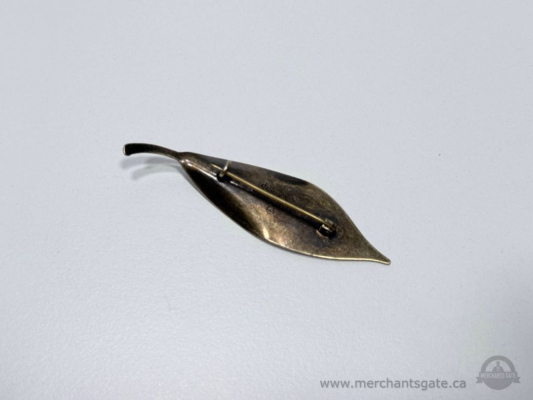 David Andersen Norway Sterling Silver Green Enamel Leaf Brooch 925 Vintage 3”