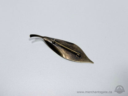 David Andersen Norway Sterling Silver Green Enamel Leaf Brooch 925 Vintage 3”