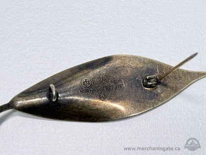 David Andersen Norway Sterling Silver Green Enamel Leaf Brooch 925 Vintage 3”