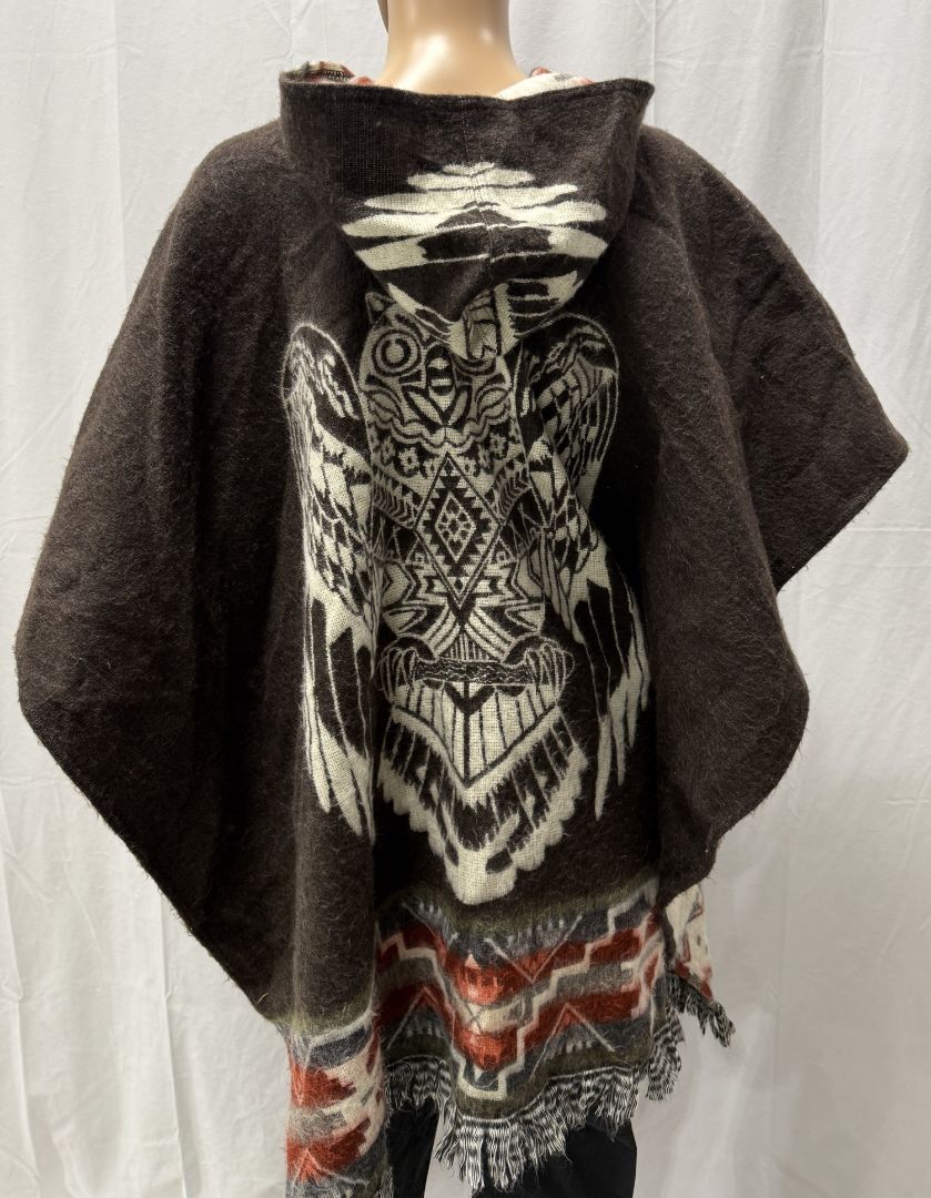 Vintage Indigenous Wool Poncho with Thunderbird Design – Women’s L