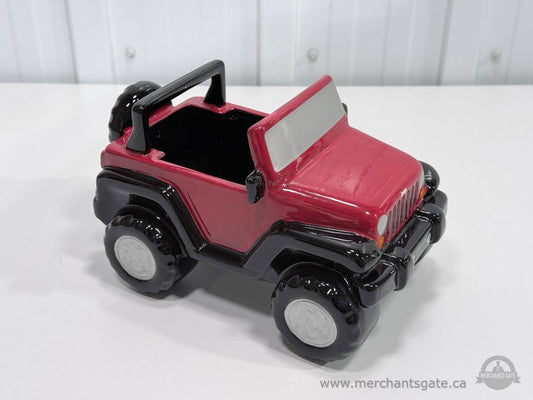 Jeep Ceramic Planter Red Black SUV Shape Decorative Pot 9" wide