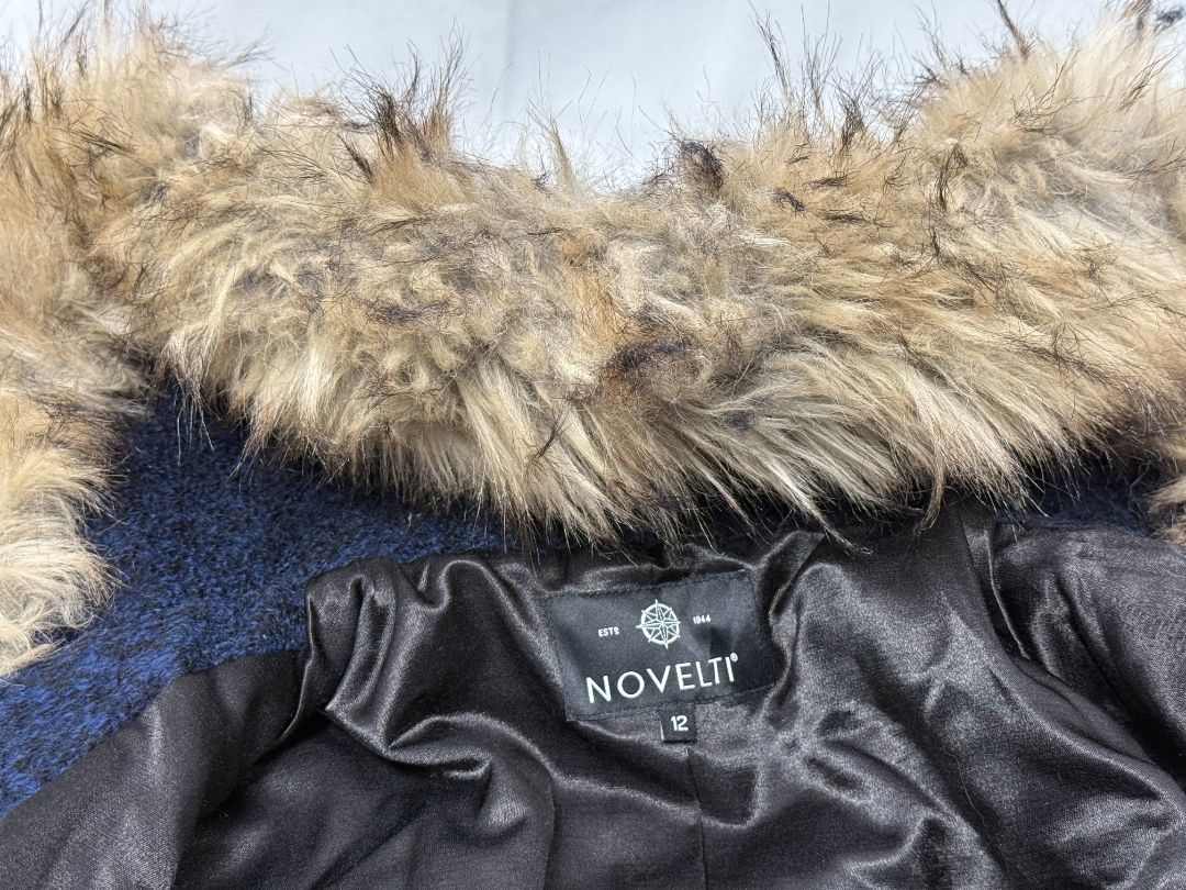Women’s NOVELTI Faux Fur Wool-Blend Hooded Coat - Size 12