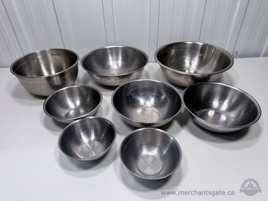 Stainless Steel Mixing Bowl Set Lot 8 Pieces Various Sizes Kitchen Prep Bowls