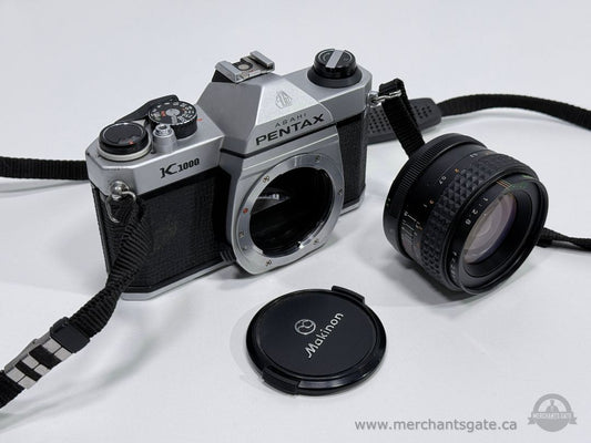 Asahi Pentax K1000 35mm Film Camera w/ Makinon 55mm f/2.8 Lens K Mount