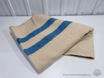 Vintage Wool Blanket Ayer Limited Canada Double Size 80x72 Heavy Thick Blue Stripe