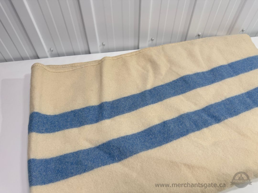Vintage Wool Blanket Ayer Limited Canada Double Size 80x72 Heavy Thick Blue Stripe