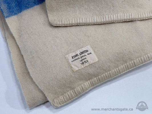 Vintage Wool Blanket Ayer Limited Canada Double Size 80x72 Heavy Thick Blue Stripe