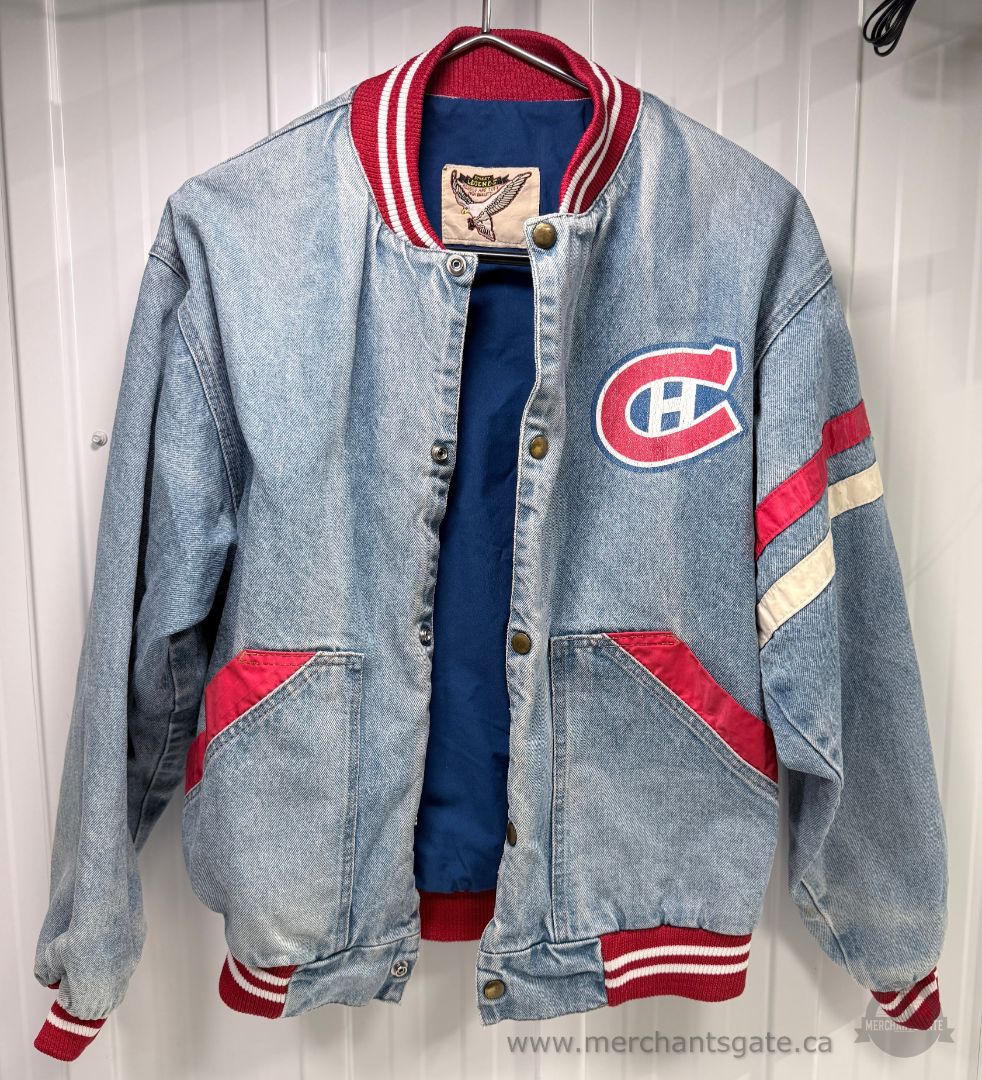 Title Vintage Montreal Canadiens Denim Jacket NHL Logo Snap Front Made in Canada Size L