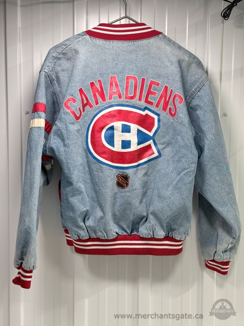 Title Vintage Montreal Canadiens Denim Jacket NHL Logo Snap Front Made in Canada Size L