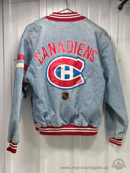 Title Vintage Montreal Canadiens Denim Jacket NHL Logo Snap Front Made in Canada Size L