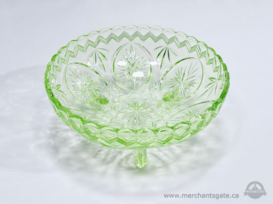 Vintage Green Pressed Glass Pedestal Bowl 8" Depression Era Style Serving Dish