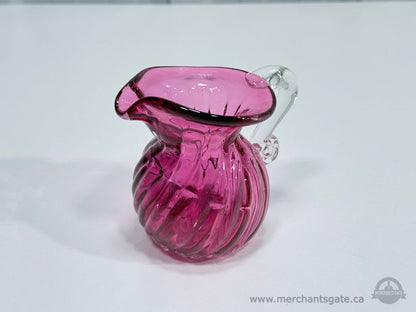 Cranberry Glass Creamer Pitcher Swirl Pattern Small Handled Pour Jug 4"