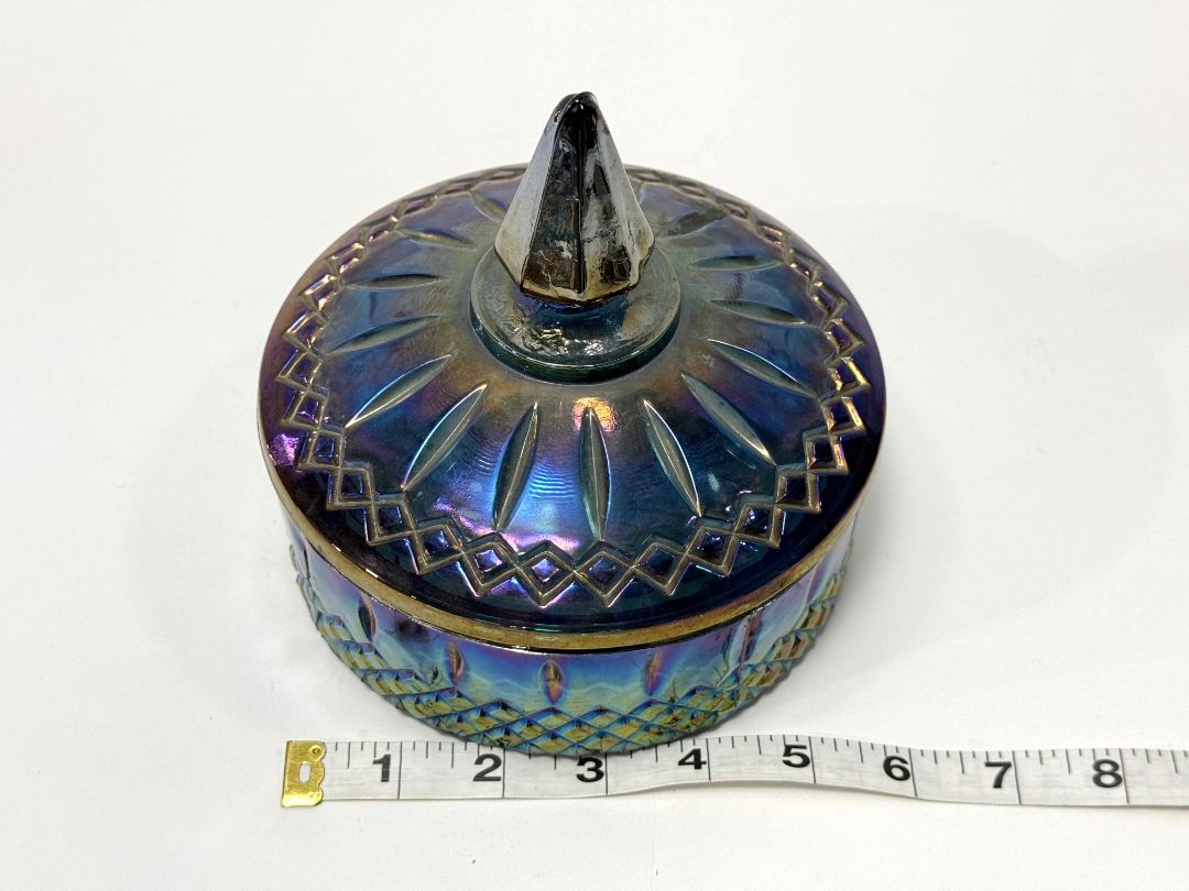 Vintage Carnival Glass Trinket Dish with Lid – 6.5"