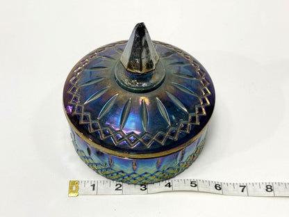 Vintage Carnival Glass Trinket Dish with Lid – 6.5"
