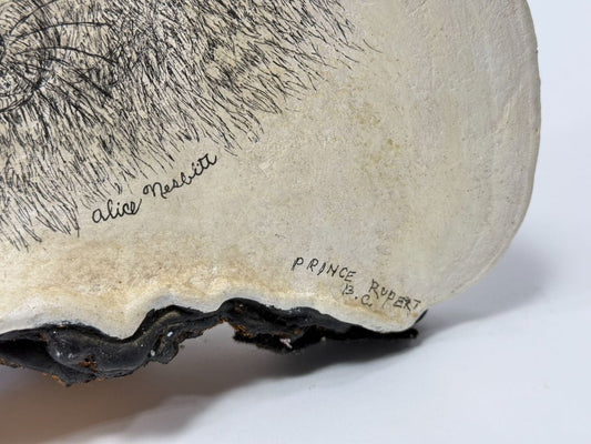 Hand-Drawn Wolf on Wood-Like Shelf Fungus