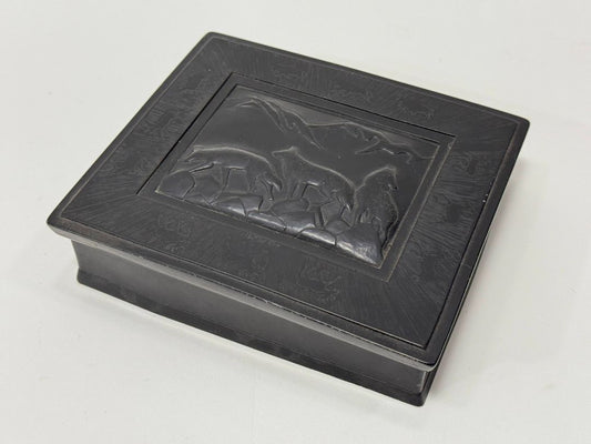 Vintage Soapstone Wolf Carving Box