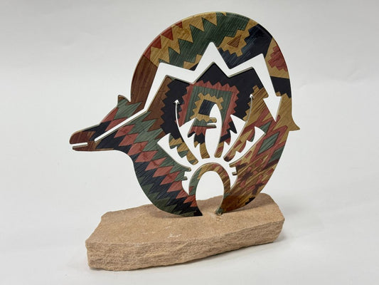 Sedona Coyote Art Sculpture on Sandstone Base