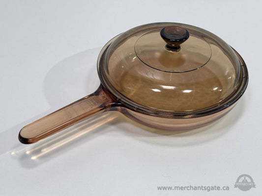 Vintage Pyrex Vision Corning Amber Glass Saucepan Skillet w Lid 7" USA