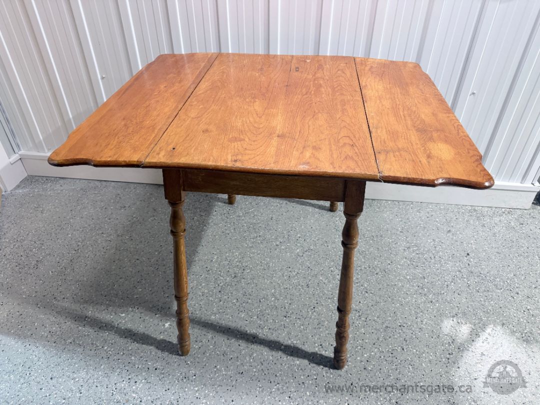 Antique Solid Wood Drop Leaf Table | Gateleg Style | Compact Folding Table