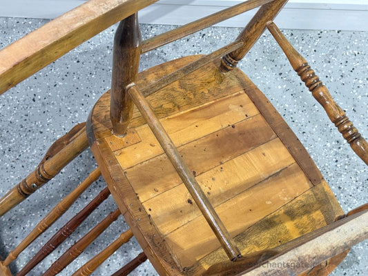 Vintage Solid Wood Rocking Chair Carved Back Spindle Armchair