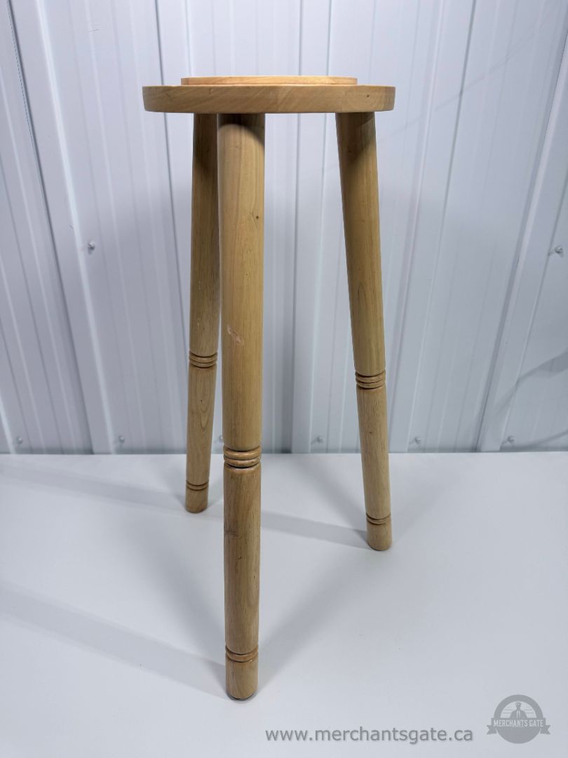 Wood Plant Stand Stool Round Top Three Leg Natural Wood 27.5" Tall