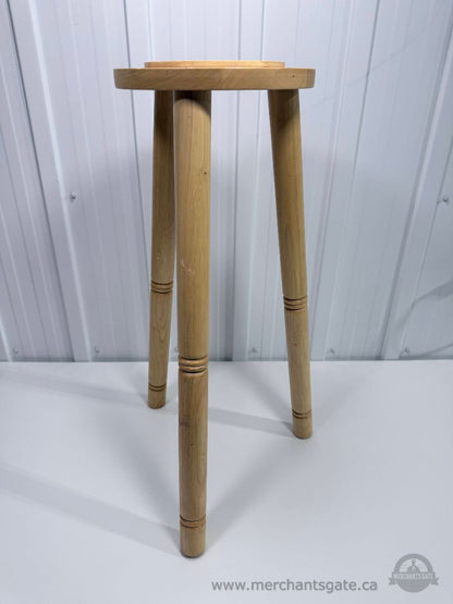 Wood Plant Stand Stool Round Top Three Leg Natural Wood 27.5" Tall