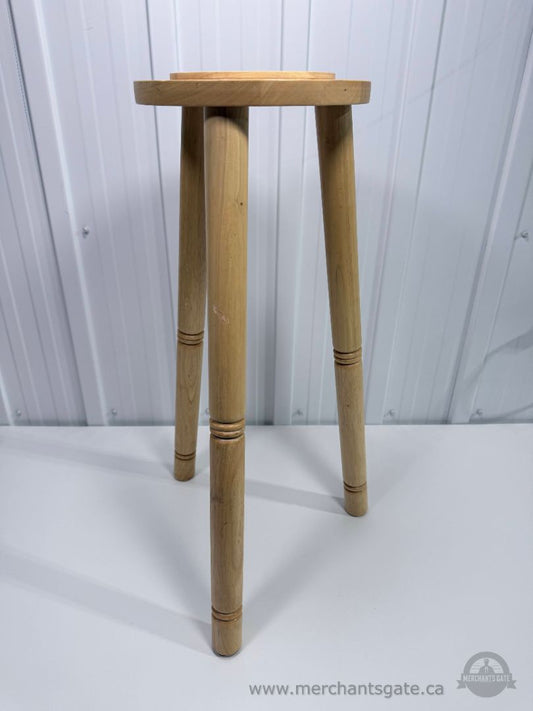 Wood Plant Stand Stool Round Top Three Leg Natural Wood 27.5" Tall