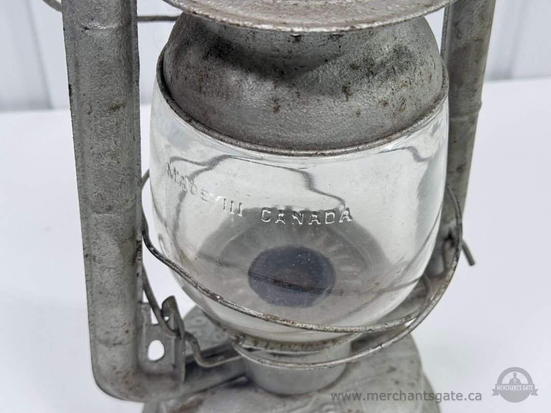 Vintage Metal Kerosene Lantern Oil Lamp Made in Canada Clear Glass Globe 15"
