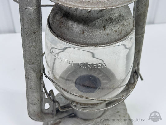 Vintage Metal Kerosene Lantern Oil Lamp Made in Canada Clear Glass Globe 15"