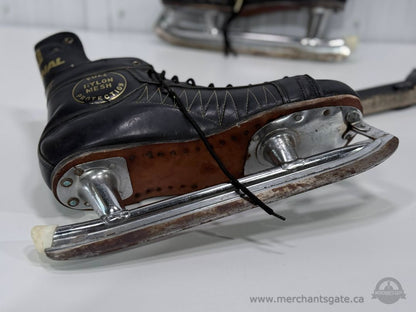 Vintage Daoust Canada Mens Size 10 Hockey Skates Leather Boots Tube Blades Guards