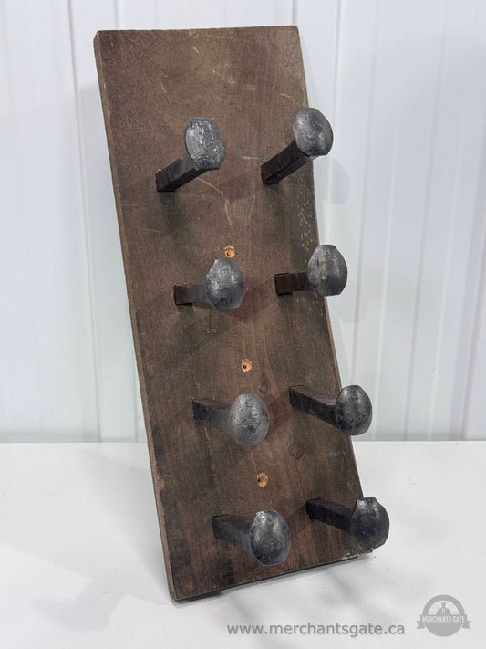 Rustic Wooden Wall Coat Rack 8 Railroad Spike Hooks Farmhouse Entryway 19.5"