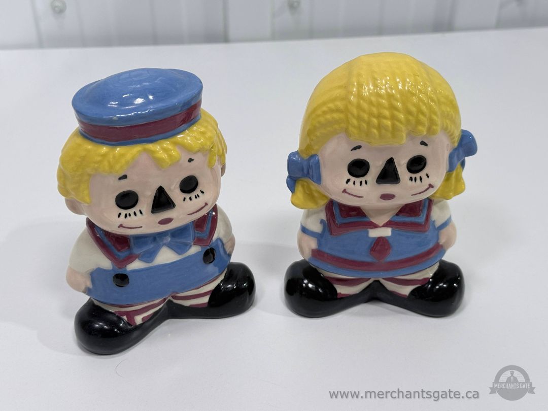Vintage Raggedy Ann and Andy Ceramic Figurines Hand Painted Set