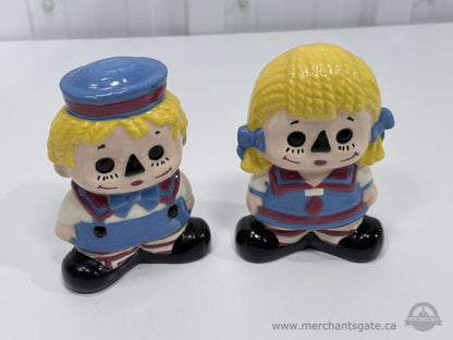 Vintage Raggedy Ann and Andy Ceramic Figurines Hand Painted Set