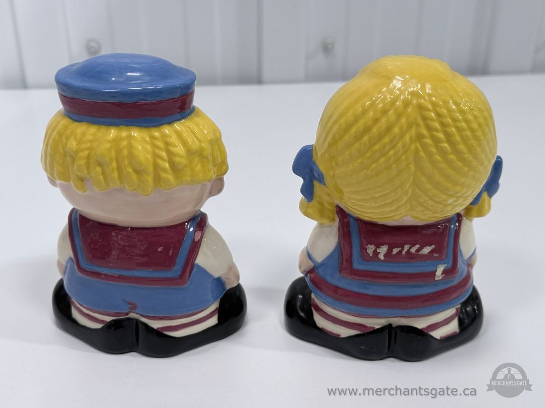 Vintage Raggedy Ann and Andy Ceramic Figurines Hand Painted Set