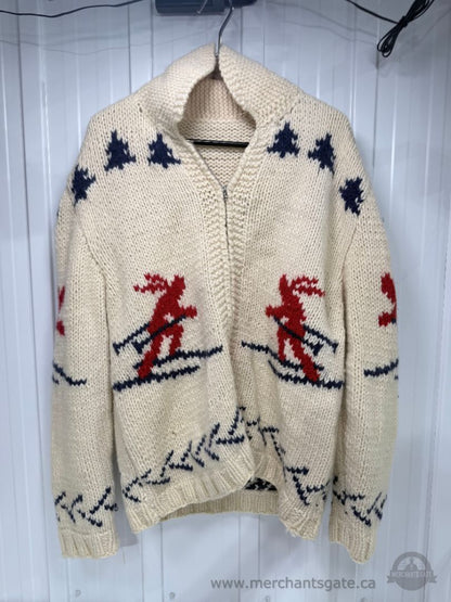 Hand Knit Cowichan Style Wool Sweater Ski Pattern Heavy Knit XXL